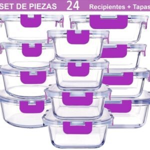 Recipientes de Cristal Para Alimentos - 24 Piezas (12 recipientes y 12 tapas) - Apto lavavajillas